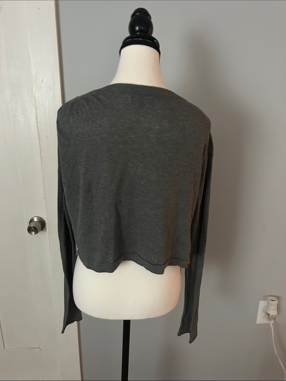 Express Gray Ruffle-Front Cardigan Sweater - Picture 3 of 9